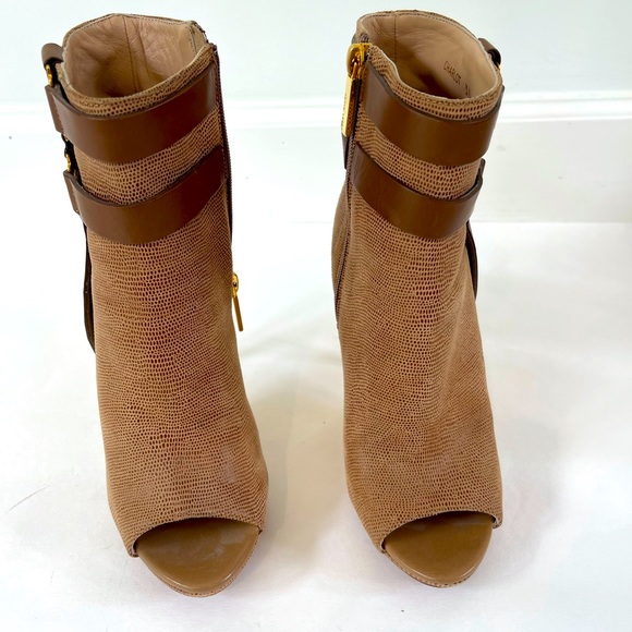 Herve leger Carmel Charlot open toe booties with gold metal stiletto heel - Picture 2 of 4